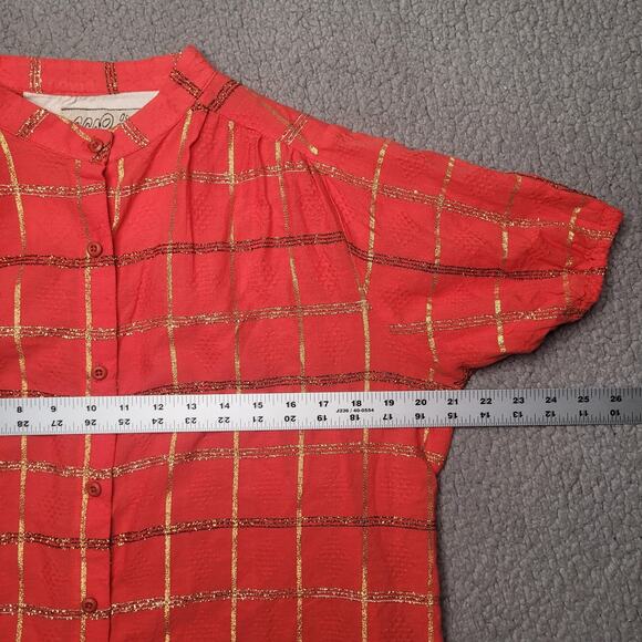 Ace & Jig Shirt Womens Small Orange Metallic Plaid Button Front Tunic Top - Picture 8 of 9